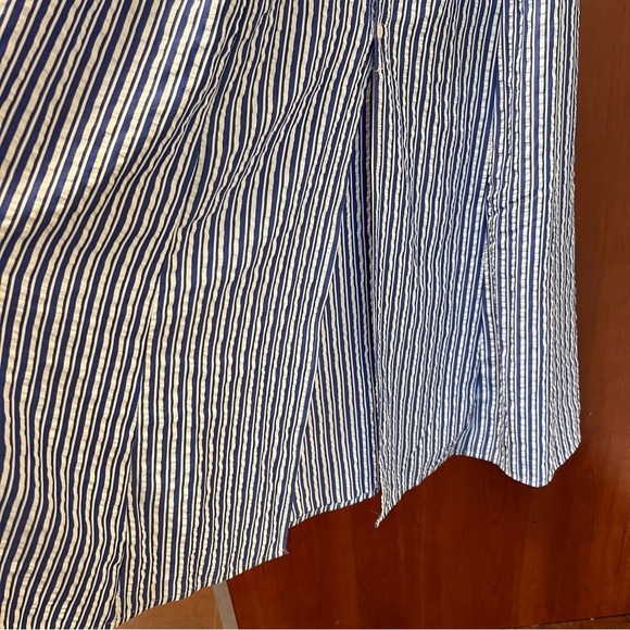 Porridge Tie-Front Shirt Dress Size Small Maxi Blue Stripped Button Front Pocket - Picture 11 of 17